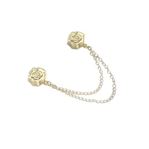 Gold rose magnetic clothing button collar pin brooch double chain anti glare decorative clip