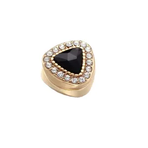 Triangle magnetic scarf buckle with black crystal and rhinestones, stylish hijab brooch pin.