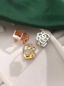 Edler Rosen Schalring Detail, Metall Strass Hemd Clip, elegante Damen Schmuck Accessoire