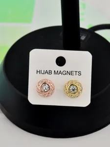 Rhinestone hijab magnetic pin set, stylish metal brooch buttons for women scarf accessory.
