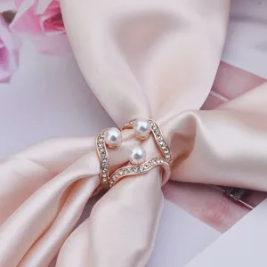 Elegant rose gold scarf ring buckle with sparkling rhinestones and pearls for women accessory