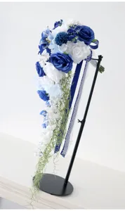 Kaskadierender Brautstrauß künstliche blaue weiße Rosen Hochzeitsfoto-Requisiten Kunstblumen.