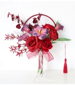 Chinese wedding hand bouquet artificial flower bridal handheld photo prop detail view
