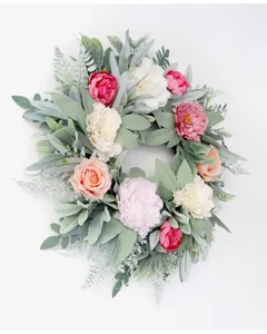 Artificial peony rose wreath European floral ring home door wall hanging wedding decoration