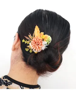 Exquisite autumn style artificial flower hair comb pin, elegant bridal hair accessory for bun.