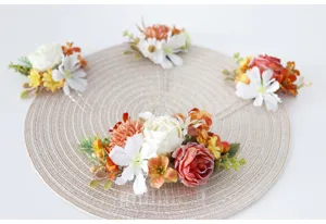Detail view of vintage autumn floral hair comb and pin set, wedding bridal hair accessories.