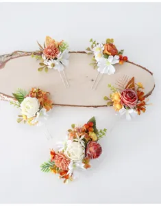 Vintage autumn floral hair accessories, artificial rose hair pins and comb for wedding.
