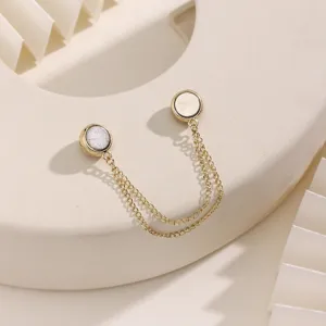 Multifunctionele magnetische kledingclip en broekspijpclip met dubbele ketting in goud.