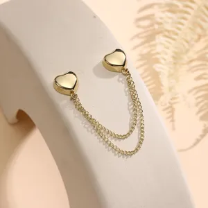Gold heart magnetic brooch double chain scarf clip versatile clothing collar fastener accessories