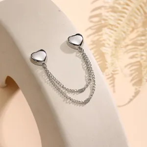Heart shaped magnetic clothing chain clip detail showing the double layer silver metal chain design.