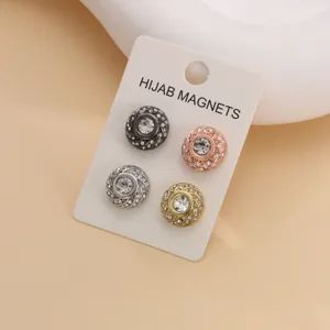 Strass Magnetische Hijab Spelden Sjaalclips Legering Ronde Broche Spelden Voor Vrouwen Mode Sjaal Sieraden