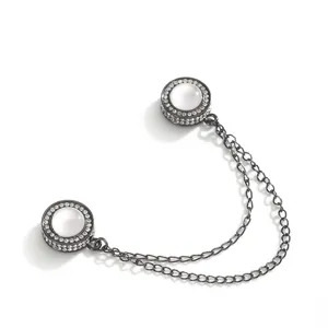 Magnetische broche met dubbele ketting strass steen nep kattenoog broek zoom clip sjaal