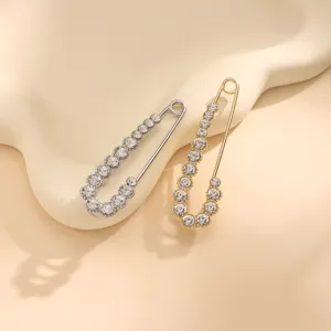 Rhinestone safety pin brooch set, crystal metal scarf buckle cloak pin fashion jewelry.