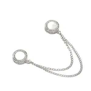Zilveren strass dubbele magnetische sluiting ketting broche voor broekomslagen en sjaals.