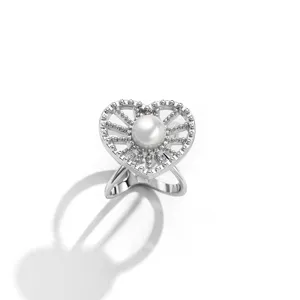 Silver heart shaped scarf ring with pearl buckle modern alloy minimalist apparel accessory