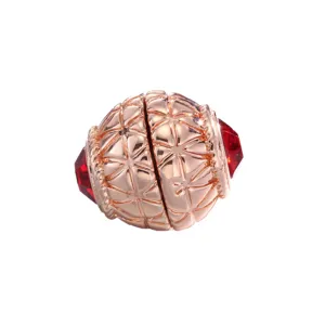 Rose gold magnetic scarf buckle with red crystal, chic clover pattern fashion hijab clasp.