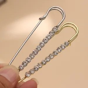 Rhinestone safety pin brooch detail, sparkling crystal decorative clothing buckle for shawl.
