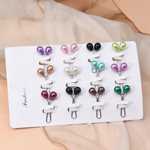 Multi-color pearl hijab clips scarf pins Y shaped metal pins fashion jewelry display card