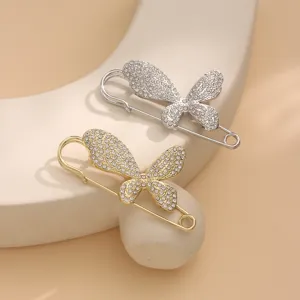 Crystal butterfly safety pin brooch set, elegant rhinestone scarf shawl clip for women and girls.