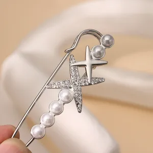 Pearl starfish safety pin brooch for shawl scarf cardigan dress decorative fashion accessory