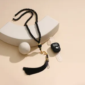 Zwarte parel gebedsketen halsketting set met digitale teler islamitische tasbih