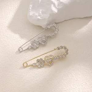 Rhinestone safety pin brooch set, crystal floral heart decorative pin for shawl or clothes.