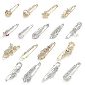 Rhinestone pearl safety pin brooch vintage shawl clips decorative sweater dress pin set new.