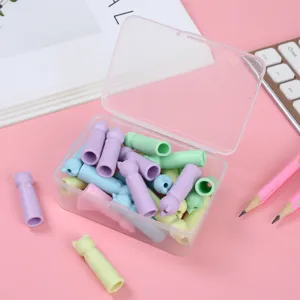 Cute colorful cat ear silicone pencil cap eraser and extender set with storage box.