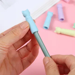 Cute silicone cat ear pencil cap eraser and extender for school stationery students writing protection.