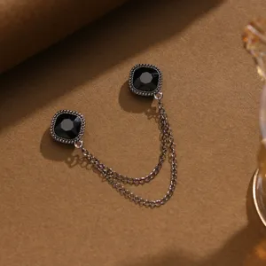 Magnetische Brosche Manschettenfixierung Anti-Blend-Stift Legierung Doppelkette schwarzer Kristall