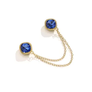 Magnetische Brosche Ausschnittschutz Kragennadel, blauer Kristall goldene Kette Variante