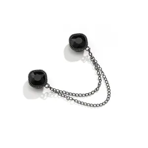 Magnetische Brosche mit doppelter Kette schwarzer Edelstein Anti-Blend Kragen-Clip für Damen