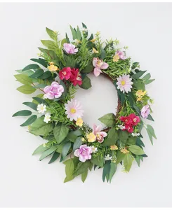 Detailansicht Frühlings künstlicher Blumenkranz, gemischte Blumen Wandbehang Dekoration.