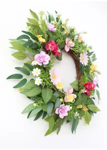 Frühling künstliche Blumen Kranz Haus Wand Hängen Dekoration für Eingangstür Deko