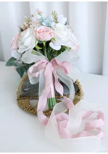Magnifique bouquet de mariée artificiel mariage rose blanc fleur artificielle détails