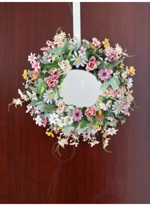 Artificial daisy flower wreath for spring door decor, wedding floral arrangement and home decoration.