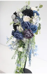 Kaskaden Brautstrauß künstliche Rosen für Hochzeitsfotografie und Party-Dekor Details