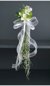 Künstliche Hochzeit Toast Glas Blume Simulation Blumen Dekoration mit weißem Band.