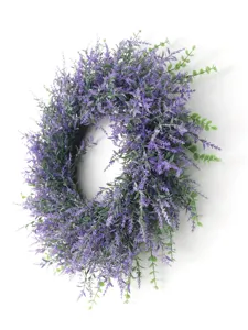 Artificial lavender wreath for home wall decor, exquisite wedding floral hanging ornament.