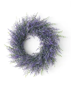 Artificial lavender wreath for home decor, beautiful purple wall hanging for wedding party.