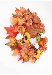 Herbst Erntedank Kürbis Kranz Künstliche Ahornblätter Tür Wand Deko Heim Garland 40cm