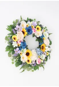 Artificial floral wreath for spring summer door wall hanging home wedding decor.