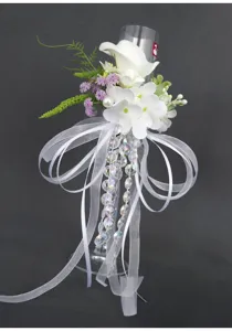 Künstliche Calla Lilie Hochzeit Sektglas Dekoration Blumen Schleife Party Zubehör Set