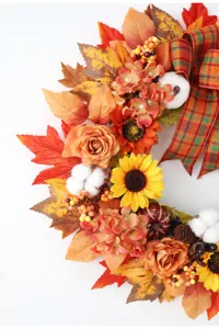 Herbst Ernte Kürbis Kranz künstliche Ahornblätter Tür Hänger Wand Deko Heim Zubehör.