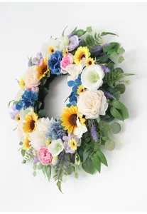 Artificial floral wreath for spring summer decor, wedding home wall hanging decoration.
