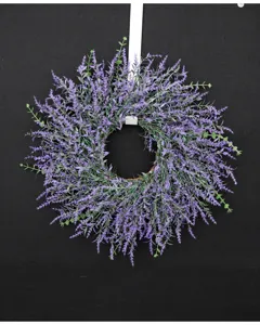 Artificial lavender wreath for front door decor, purple floral hanging garland for home wedding.