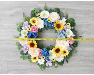 Colorful artificial flower wreath with sunflower and rose for home wall door wedding decor 50cm