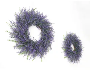 Artificial lavender wreath for home wall door decor wedding floral arrangement detail.