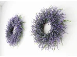 Artificial lavender wreath for home wall decor, wedding party decoration, and door hanging ornament.
