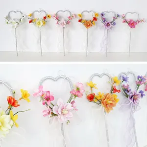 Handgefertigt Seidenblume Magischer Feenstab Herzform Glitzer Sternstab Band Perlenakzent Requisiten Für Kinder Geburtstag Hochzeit Party Fotografie Dekor